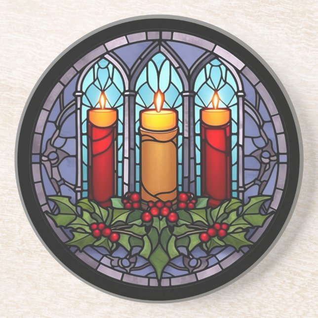 Stained Glass Christmas Candles  Coaster (Front)