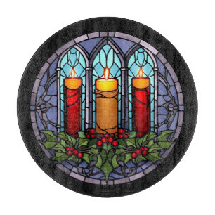 Stained Glass Christmas Candles  Cutting Board