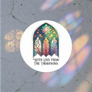 Stained Glass Christmas Holiday Personalized Classic Round Sticker