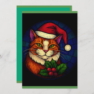 Stained-Glass Christmas Orange Tabby Cat Holiday Card