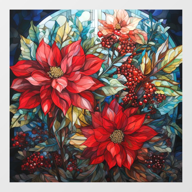 Stained Glass Christmas Poinsettia Window Cling (Sheet)