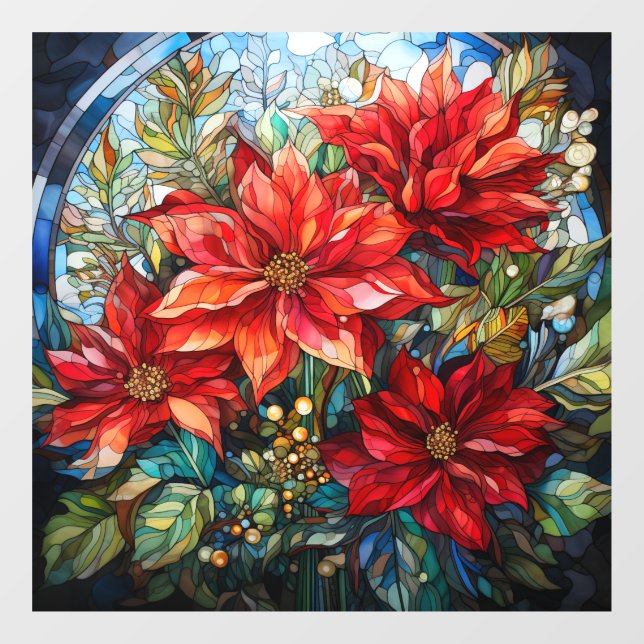 Stained Glass Christmas Poinsettia Window Cling (Sheet)