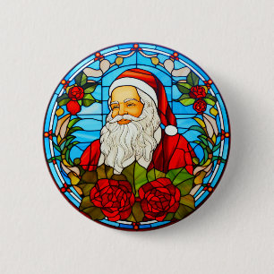 Stained Glass Christmas - Santa 3D Ornament-67673 6 Cm Round Badge