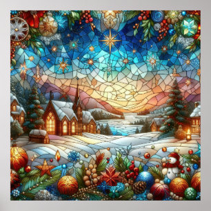 Stained Glass Christmas Scene Poster