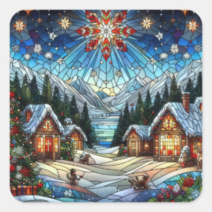 Stained Glass Christmas Scene Stickers