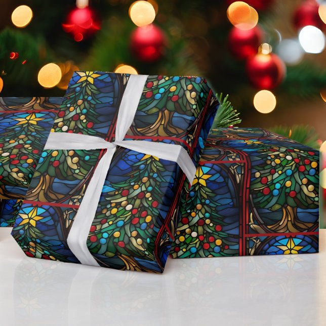 Stained Glass Christmas Tree Beautiful Wrapping Paper (Creator Uploaded)