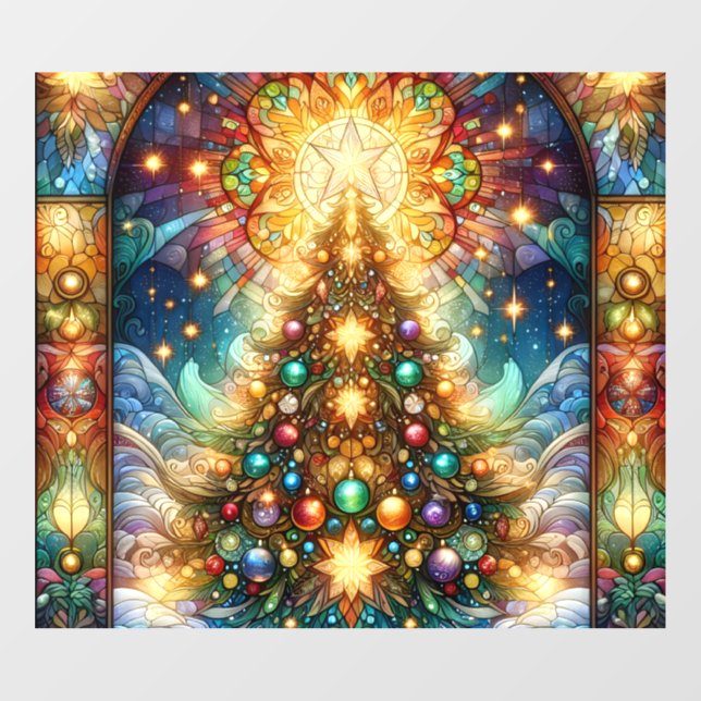 Stained Glass Christmas Tree Window Cling (Sheet)