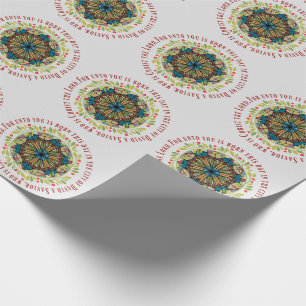 Stained Glass Christmas Wreath Luke 2:11 Verse Wrapping Paper