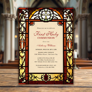 Stained Glass Church Catholic First Holy Communion Invitation