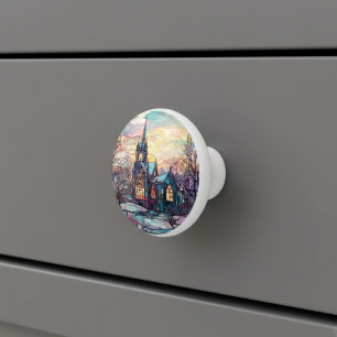 Stained Glass Church Ceramic Knob
