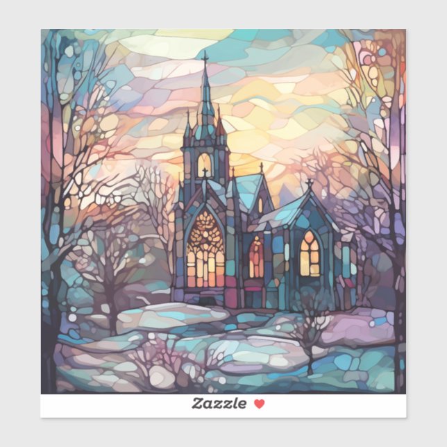 Stained Glass Church Custom-Cut Vinyl Sticker (Sheet)