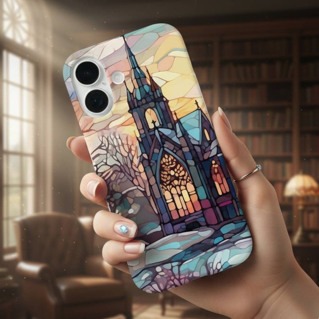 Stained Glass Church iPhone 16 Case (Lovely stained glass church design)