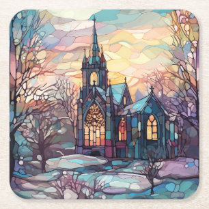 Stained Glass Church Paper Coaster