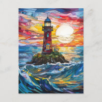 Stained Glass Coastal Lighthouse Art