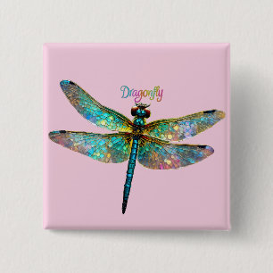 Stained Glass Colorful Dragonfly 15 Cm Square Badge