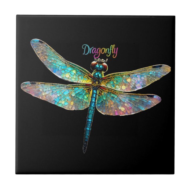 Stained Glass Colorful Dragonfly Ceramic Tile (Front)