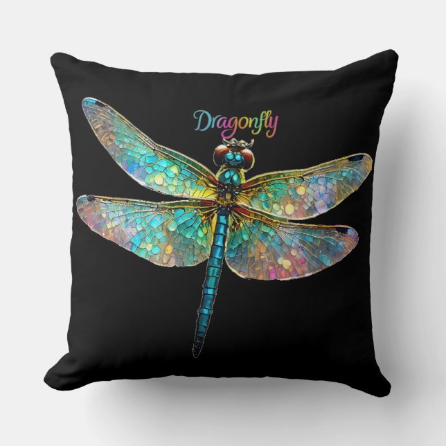 Stained Glass Colorful Dragonfly Cushion (Front)
