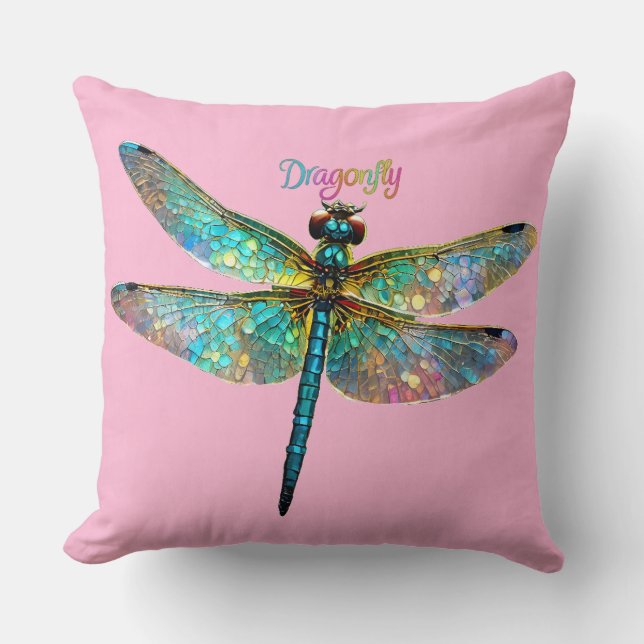 Stained Glass Colorful Dragonfly Cushion (Front)