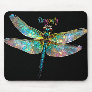 Stained Glass Colorful Dragonfly Mouse Pad