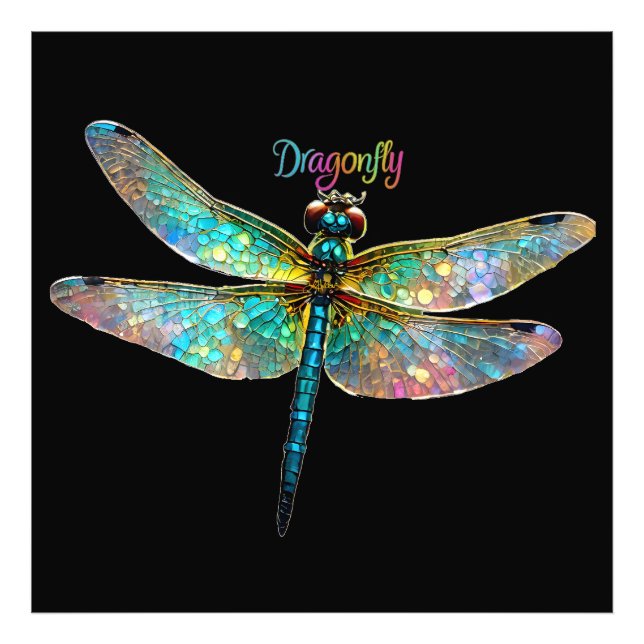 Stained Glass Colorful Dragonfly Photo Print (Front)