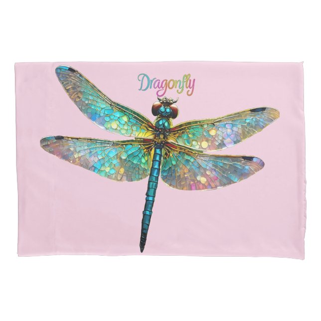 Stained Glass Colorful Dragonfly Pillowcase (Front)