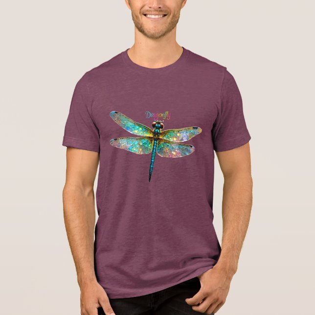Stained Glass Colorful Dragonfly Tri-Blend Shirt (Front)