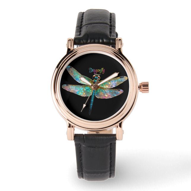 Stained Glass Colorful Dragonfly Watch (Front)