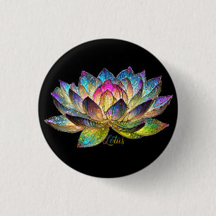 Stained Glass Colorful Lotus Flower on Black 3 Cm Round Badge