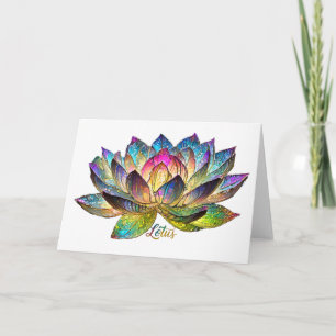 Stained Glass Colorful Lotus Flower on Black Card