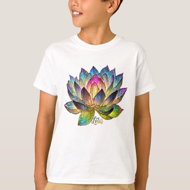 Stained Glass Colorful Lotus Flower T-Shirt (Front)