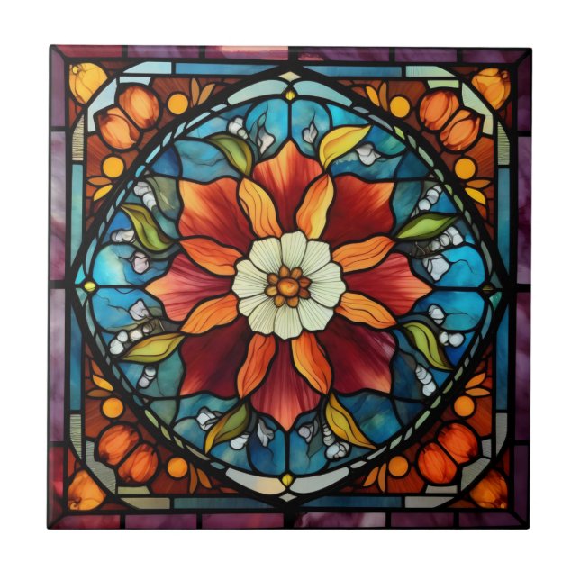 Stained Glass Colour Flower Ceramic Tile (Front)