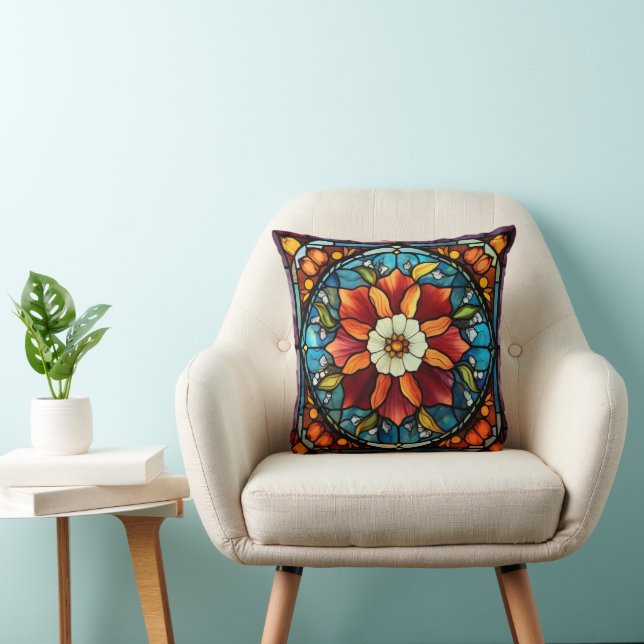 Stained Glass Colour Flower Cushion (Chair)