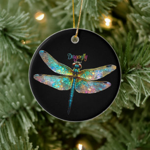 Stained Glass Colourful Dragonfly Ceramic Ornament