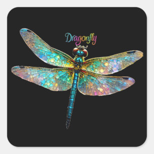 Stained Glass Colourful Dragonfly Square Sticker