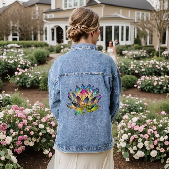 Stained Glass Colourful Lotus Flower  Denim Jacket (Wedding Back)