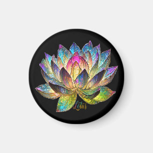 Stained Glass Colourful Lotus Flower on Black Magnet