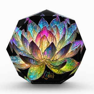 Stained Glass Colourful Lotus Flower on Black Photo Block
