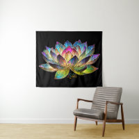 Stained Glass Colourful Lotus Flower on Black