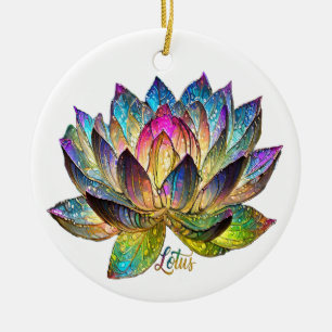 Stained Glass Colourful Lotus Flower on White  Ceramic Ornament