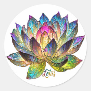 Stained Glass Colourful Lotus Flower on White  Classic Round Sticker