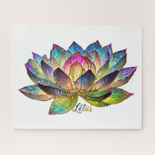 Stained Glass Colourful Lotus Flower on White Jigsaw Puzzle