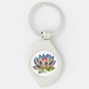 Stained Glass Colourful Lotus Flower on White  Key Ring