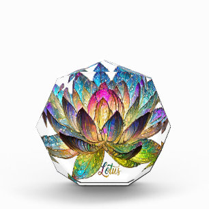 Stained Glass Colourful Lotus Flower on White Photo Block