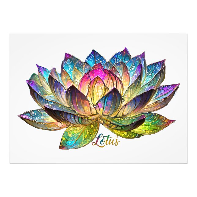 Stained Glass Colourful Lotus Flower on White Photo Print (Front)