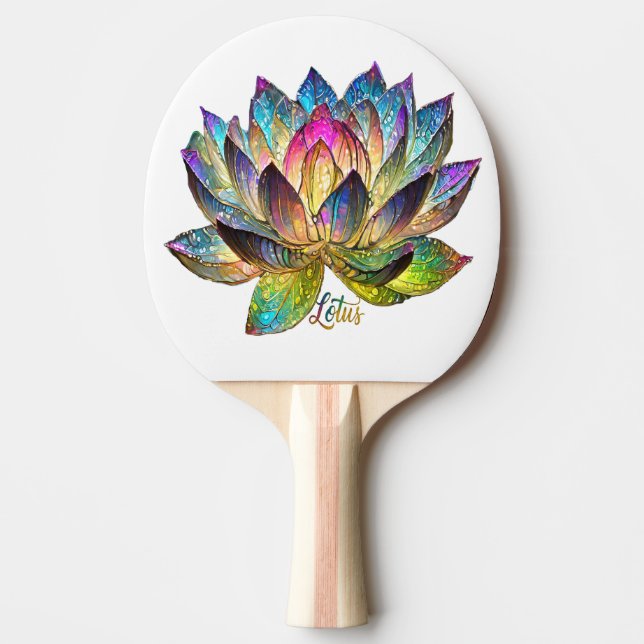 Stained Glass Colourful Lotus Flower on White  Ping Pong Paddle (Front)