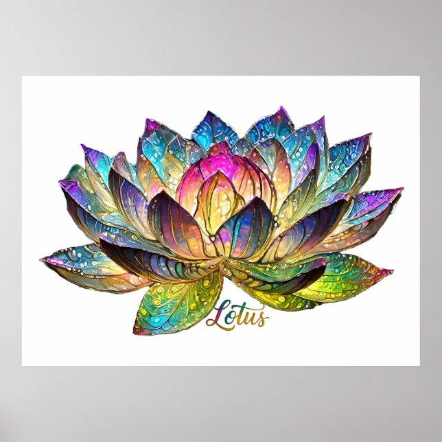 Stained Glass Colourful Lotus Flower on White Poster (Front)