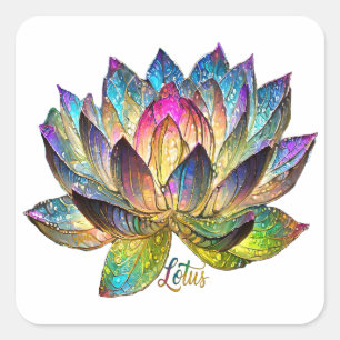 Stained Glass Colourful Lotus Flower on White Square Sticker