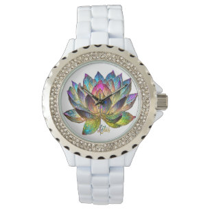Stained Glass Colourful Lotus Flower on White  Watch