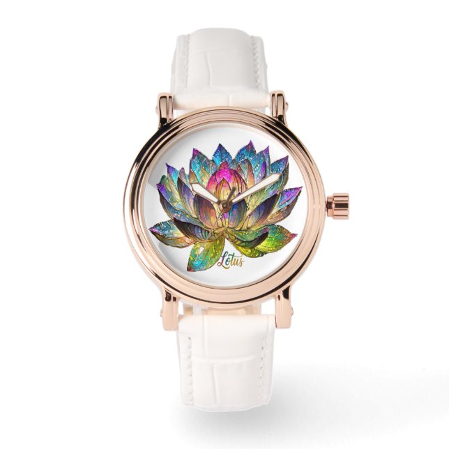 Stained Glass Colourful Lotus Flower on White  Watch (Front)