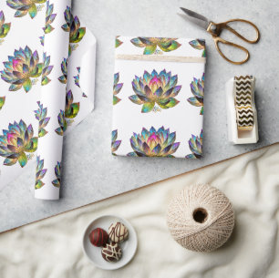 Stained Glass Colourful Lotus Flower on White Wrapping Paper